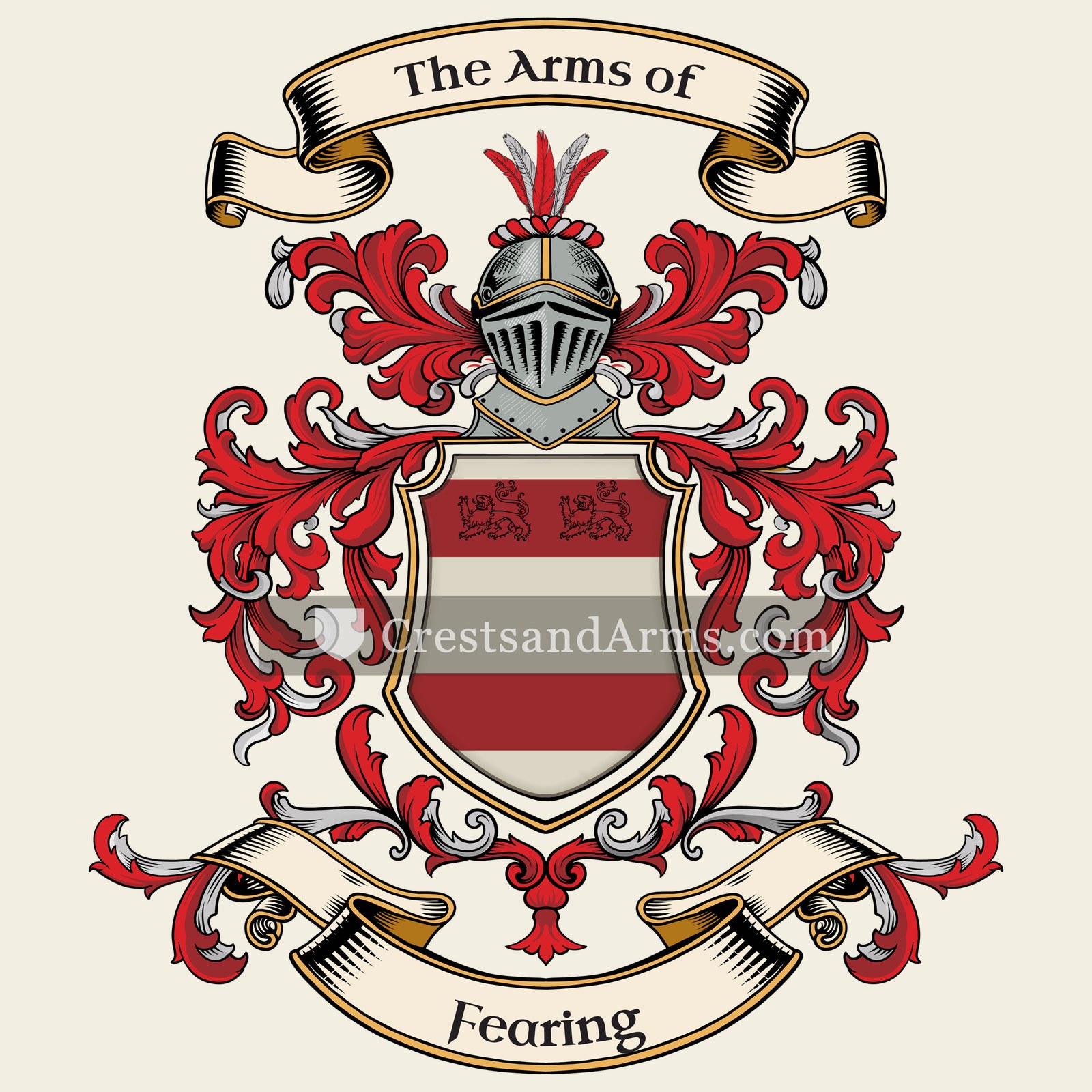 The Fearing coat of arms, drawn from the recorded blazon