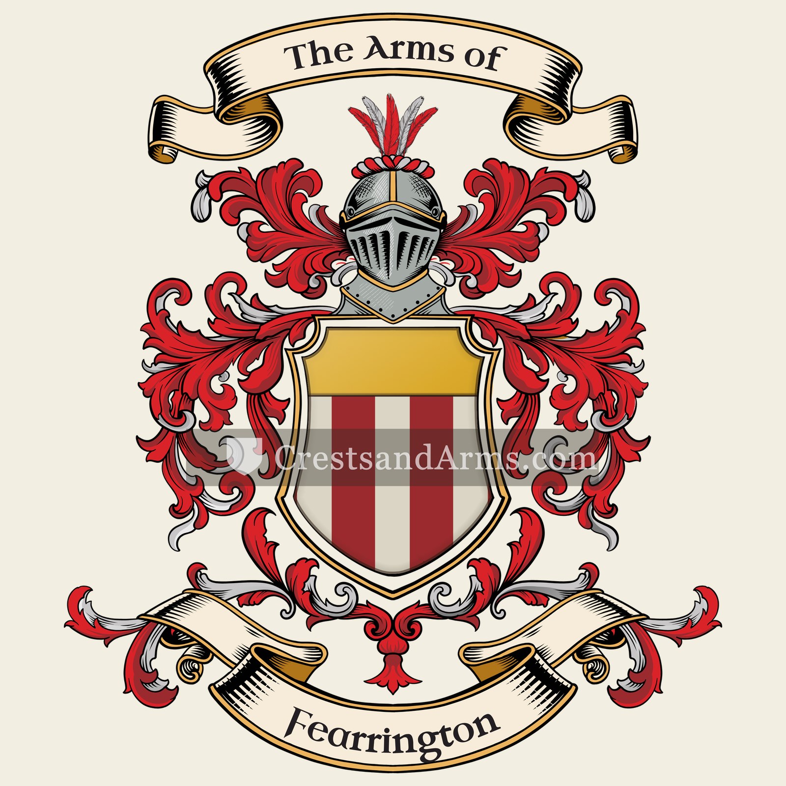 The Fearrington coat of arms, drawn from the recorded blazon