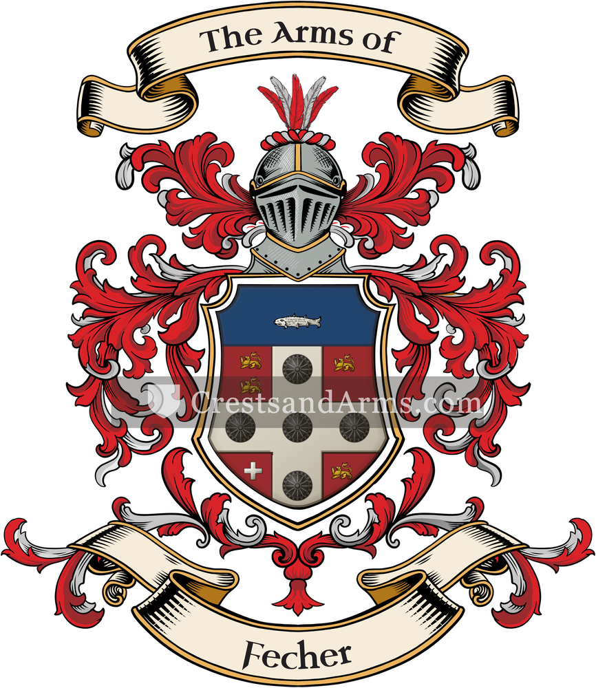 The Fecher coat of arms, drawn from the recorded blazon