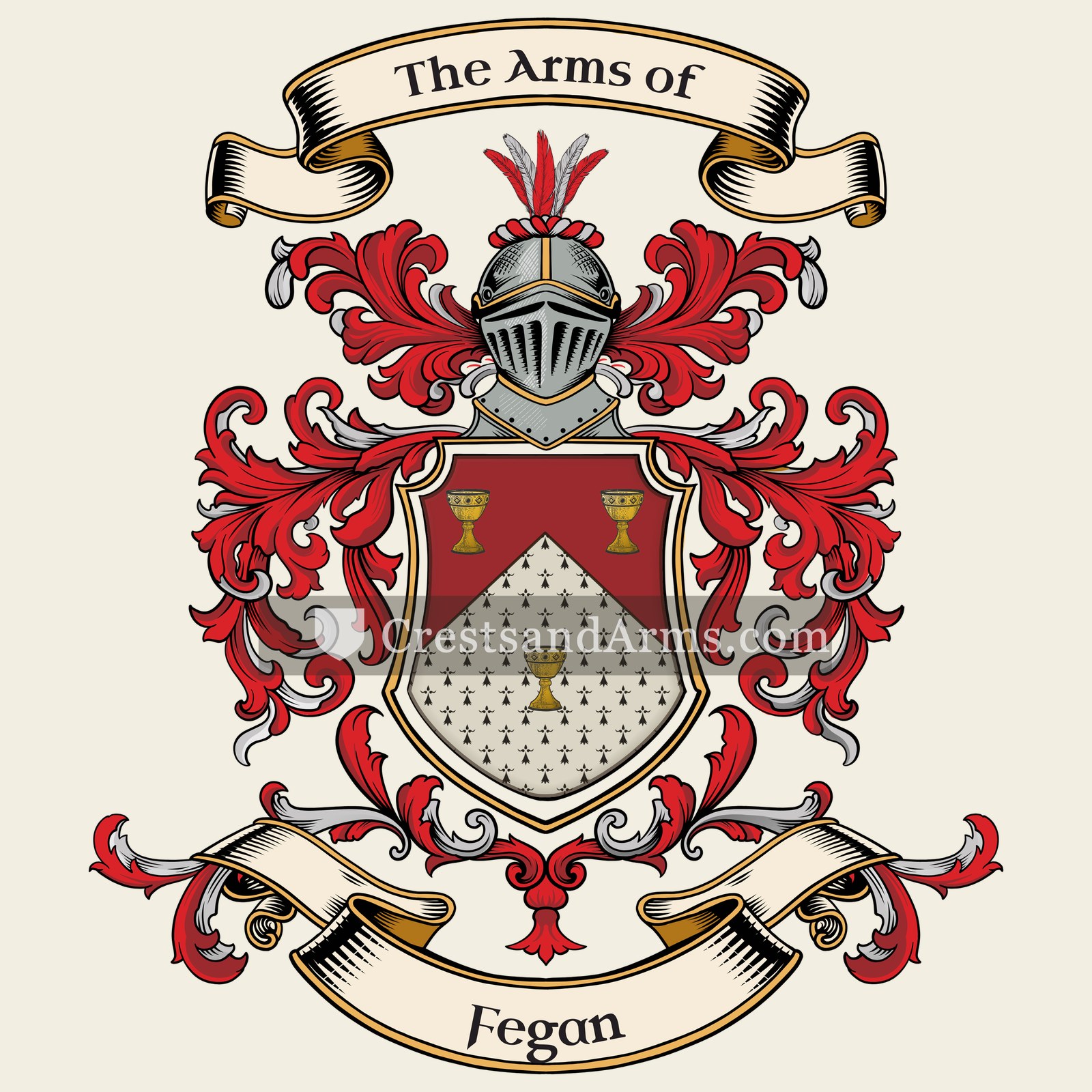 The Fegan coat of arms, drawn from the recorded blazon