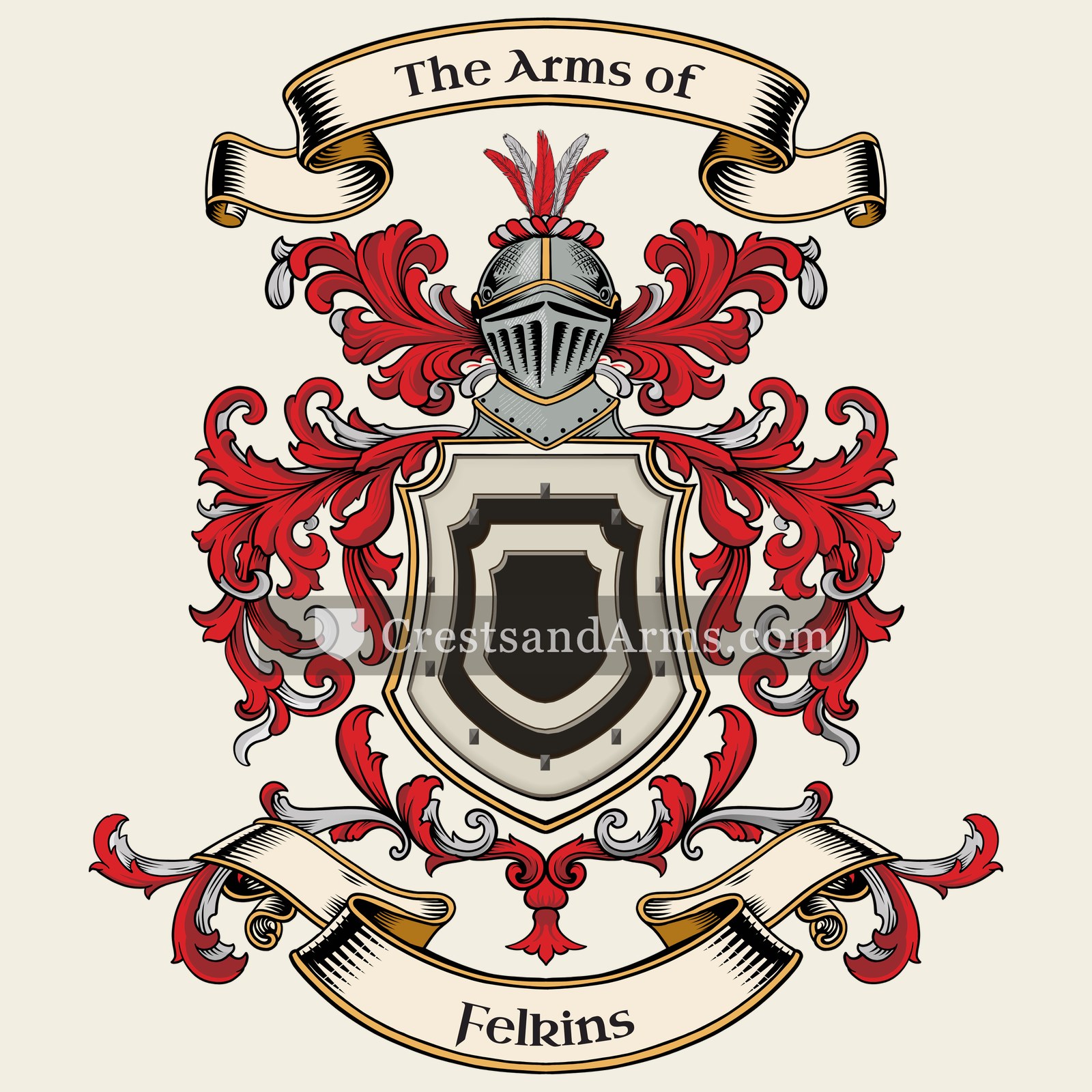 The Felkins coat of arms, drawn from the recorded blazon