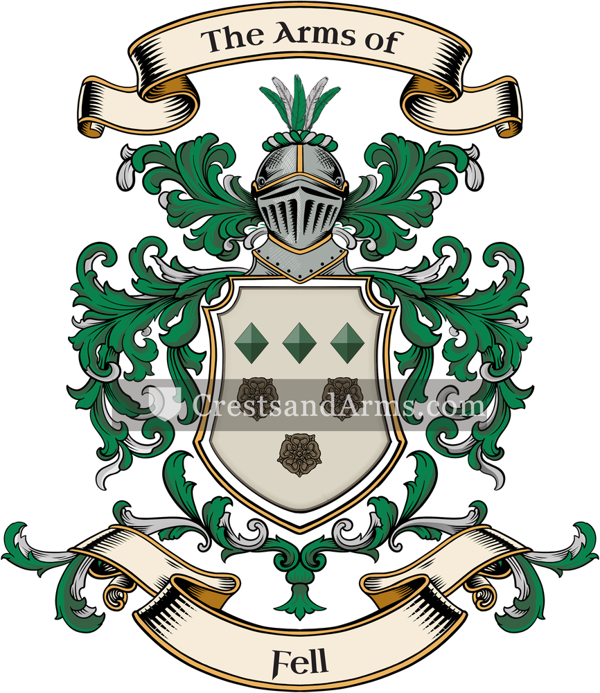 The Fell coat of arms, drawn from the recorded blazon