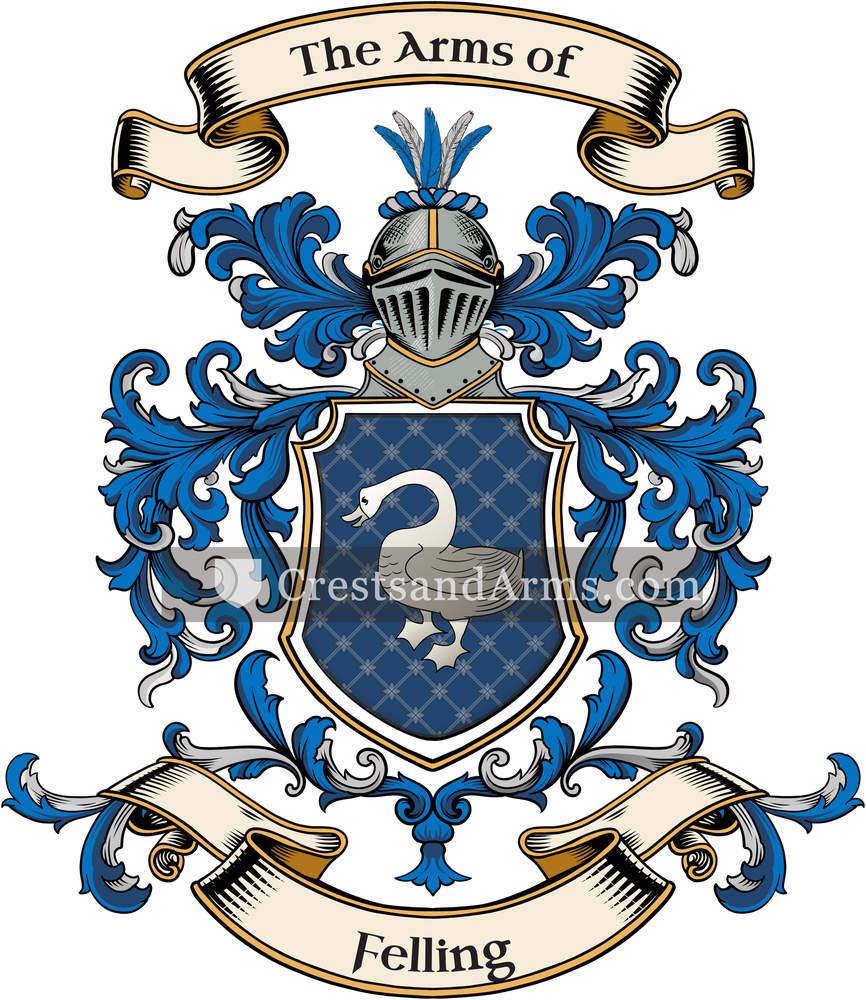The Felling coat of arms, drawn from the recorded blazon