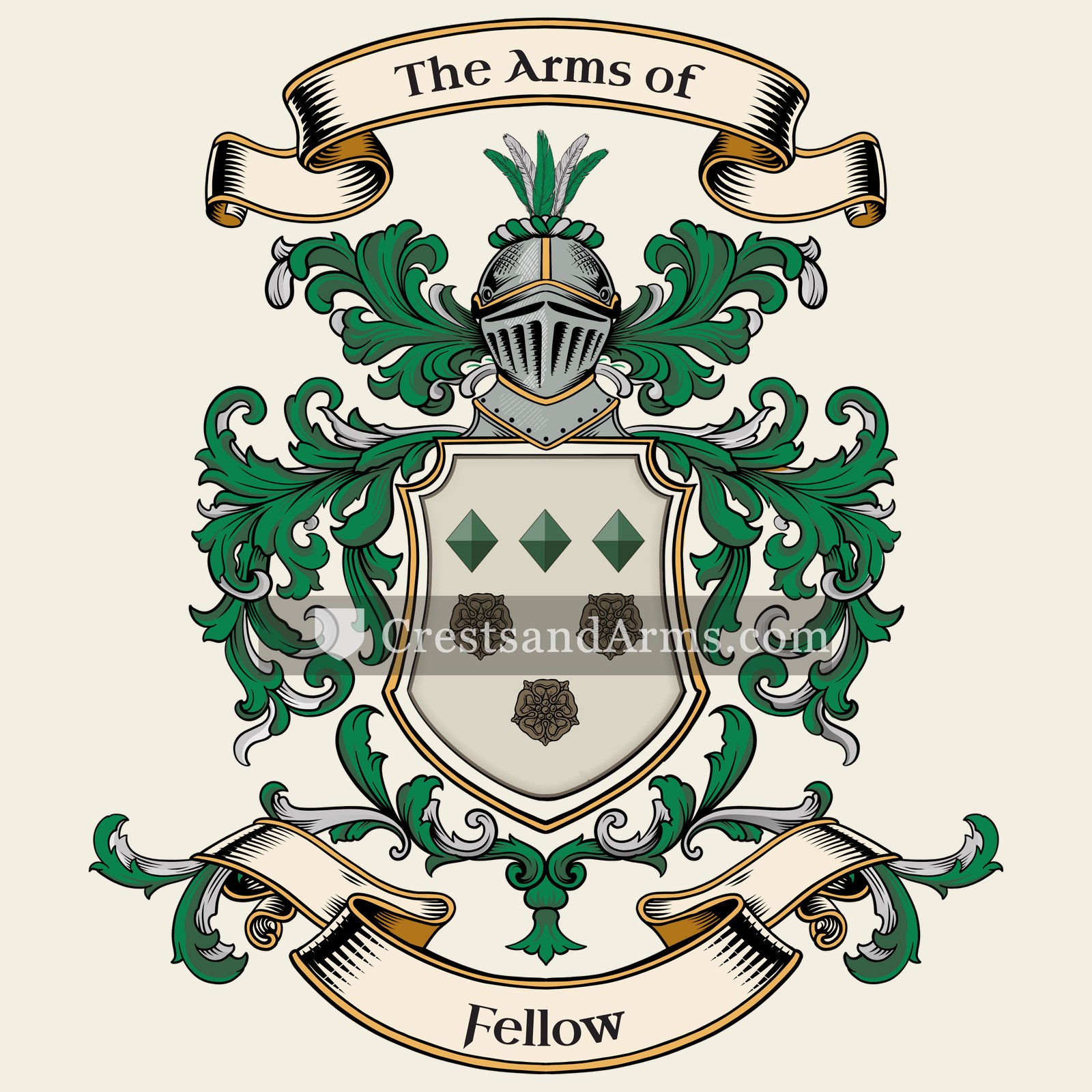 The Fellow coat of arms, drawn from the recorded blazon