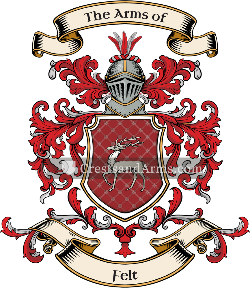 The Felt coat of arms, drawn from the recorded blazon