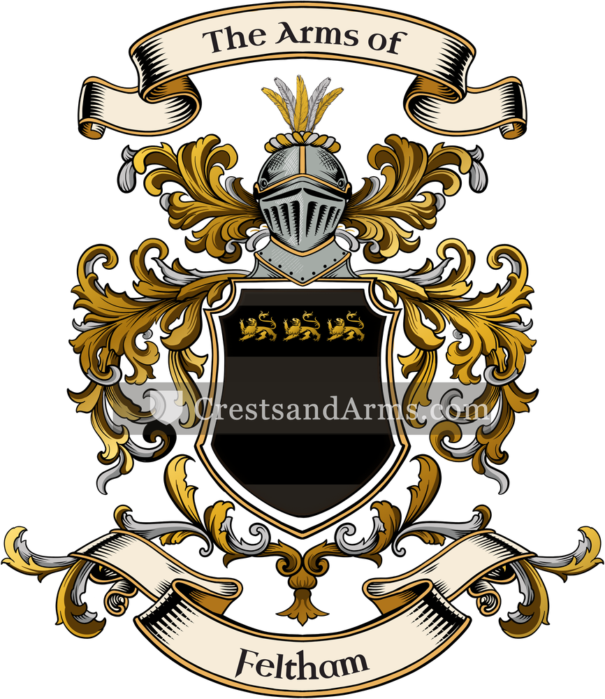 The Feltham coat of arms, drawn from the recorded blazon