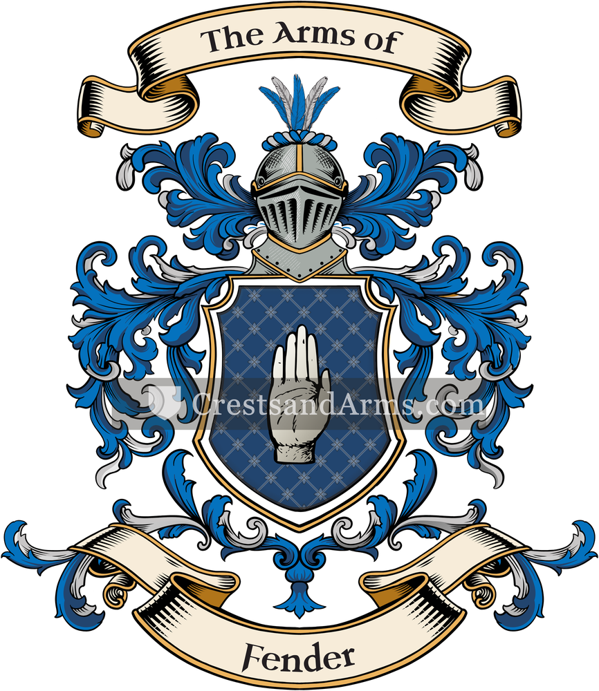 The Fender coat of arms, drawn from the recorded blazon