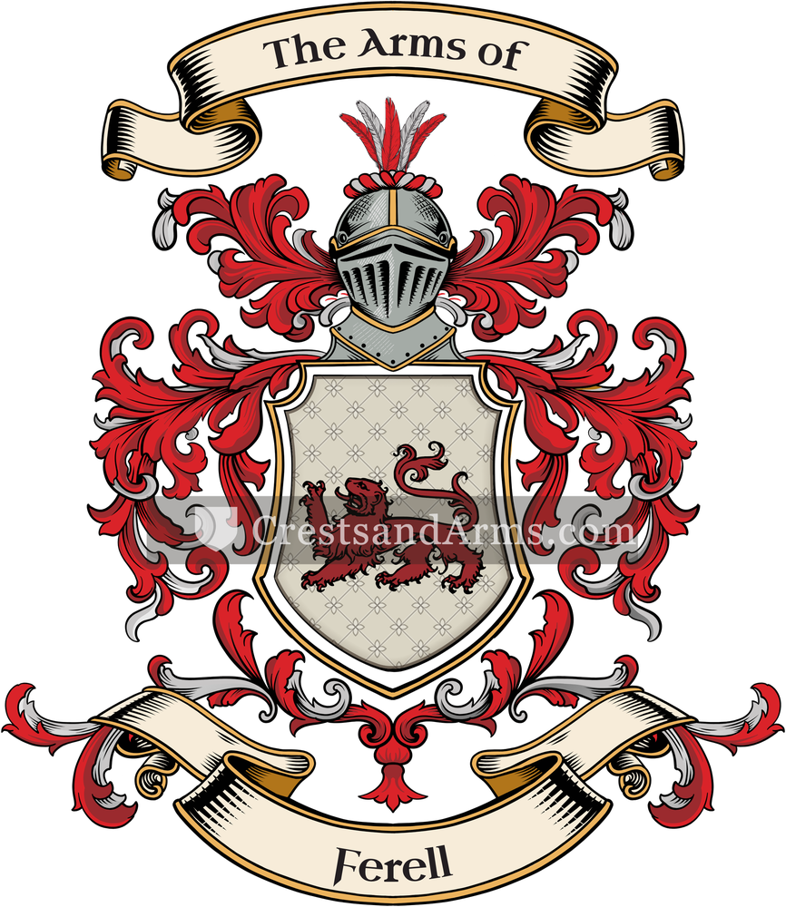The Ferell coat of arms, drawn from the recorded blazon