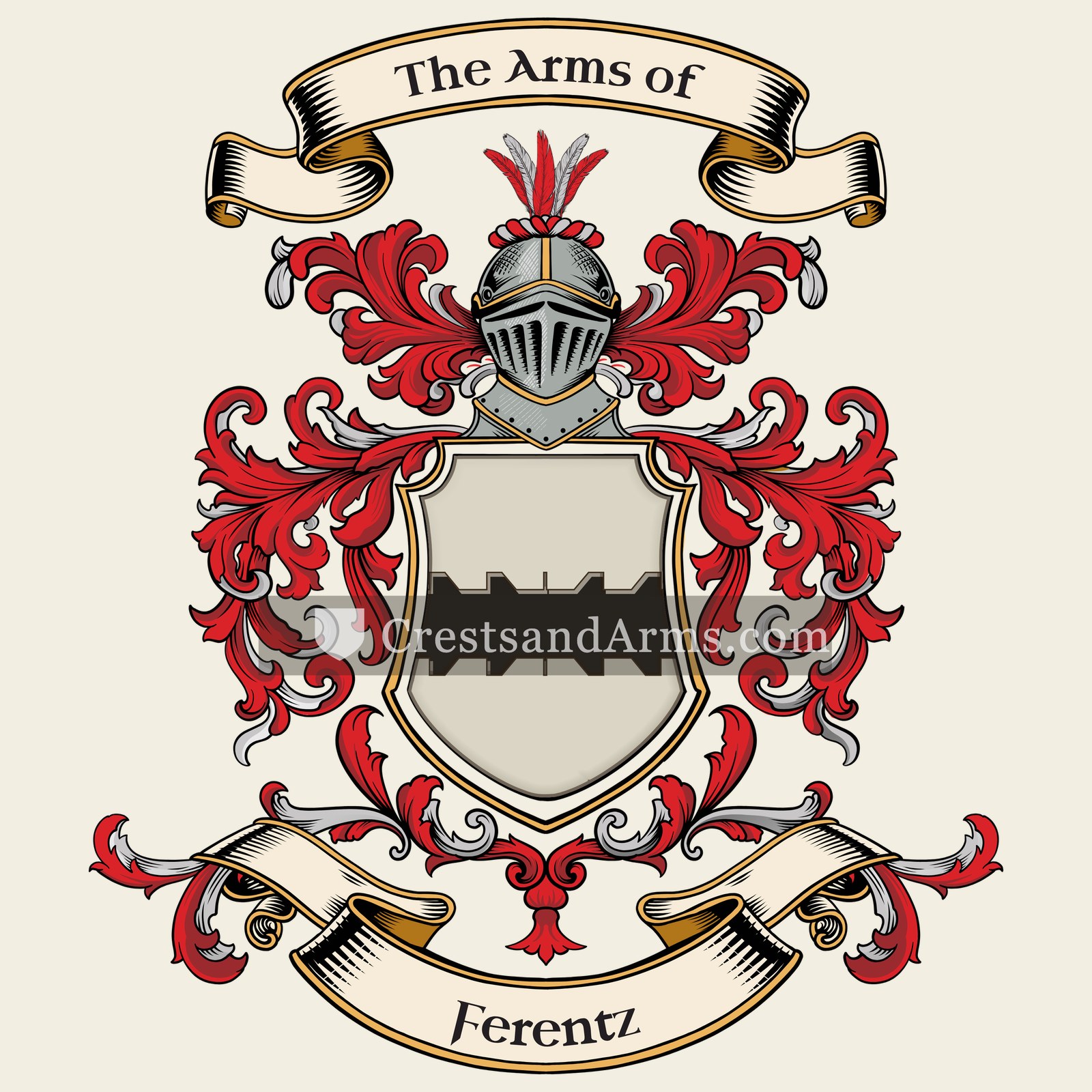 The Ferentz coat of arms, drawn from the recorded blazon