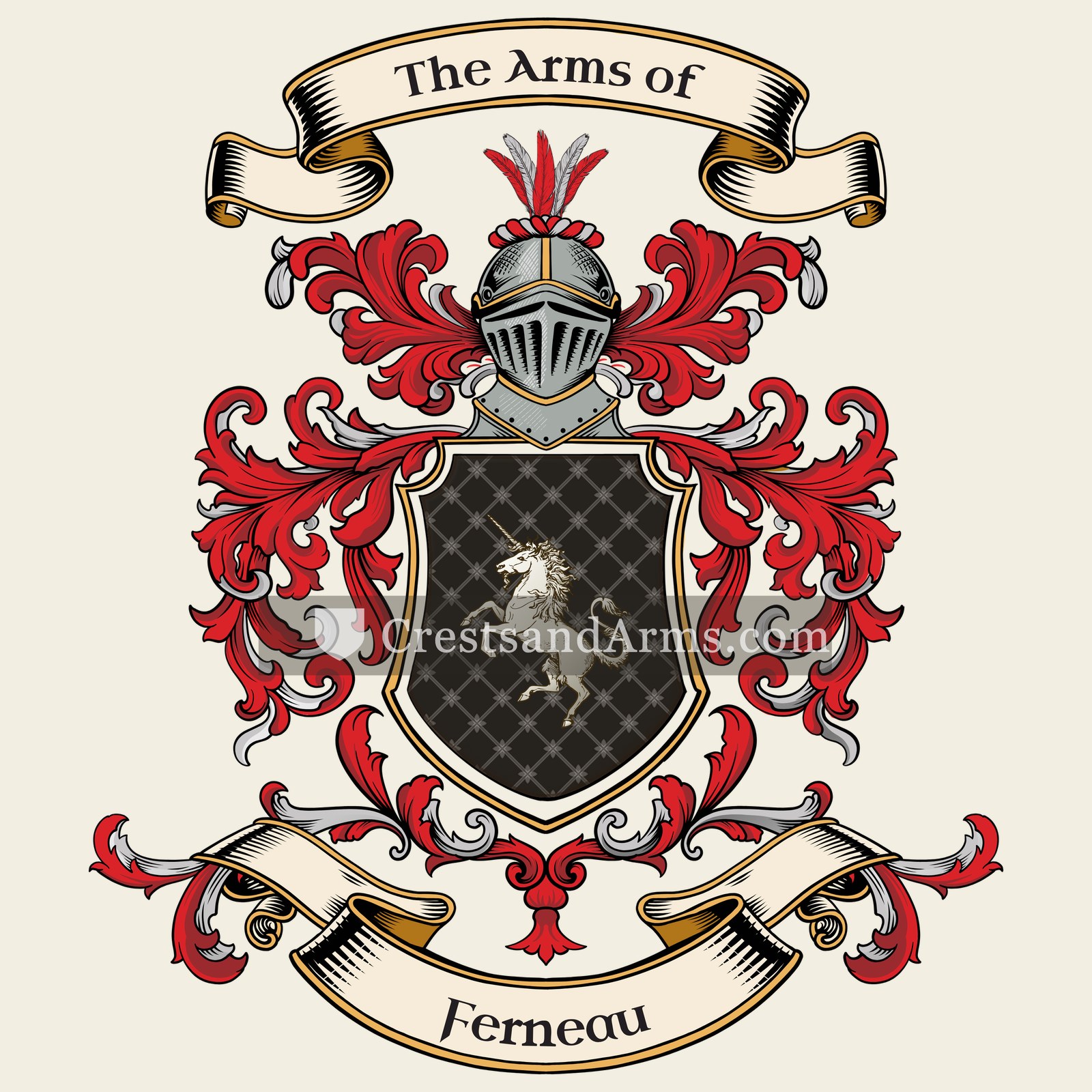 The Ferneau coat of arms, drawn from the recorded blazon