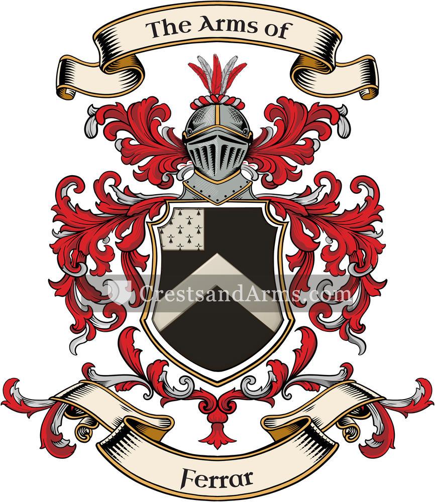 The Ferrar coat of arms, drawn from the recorded blazon