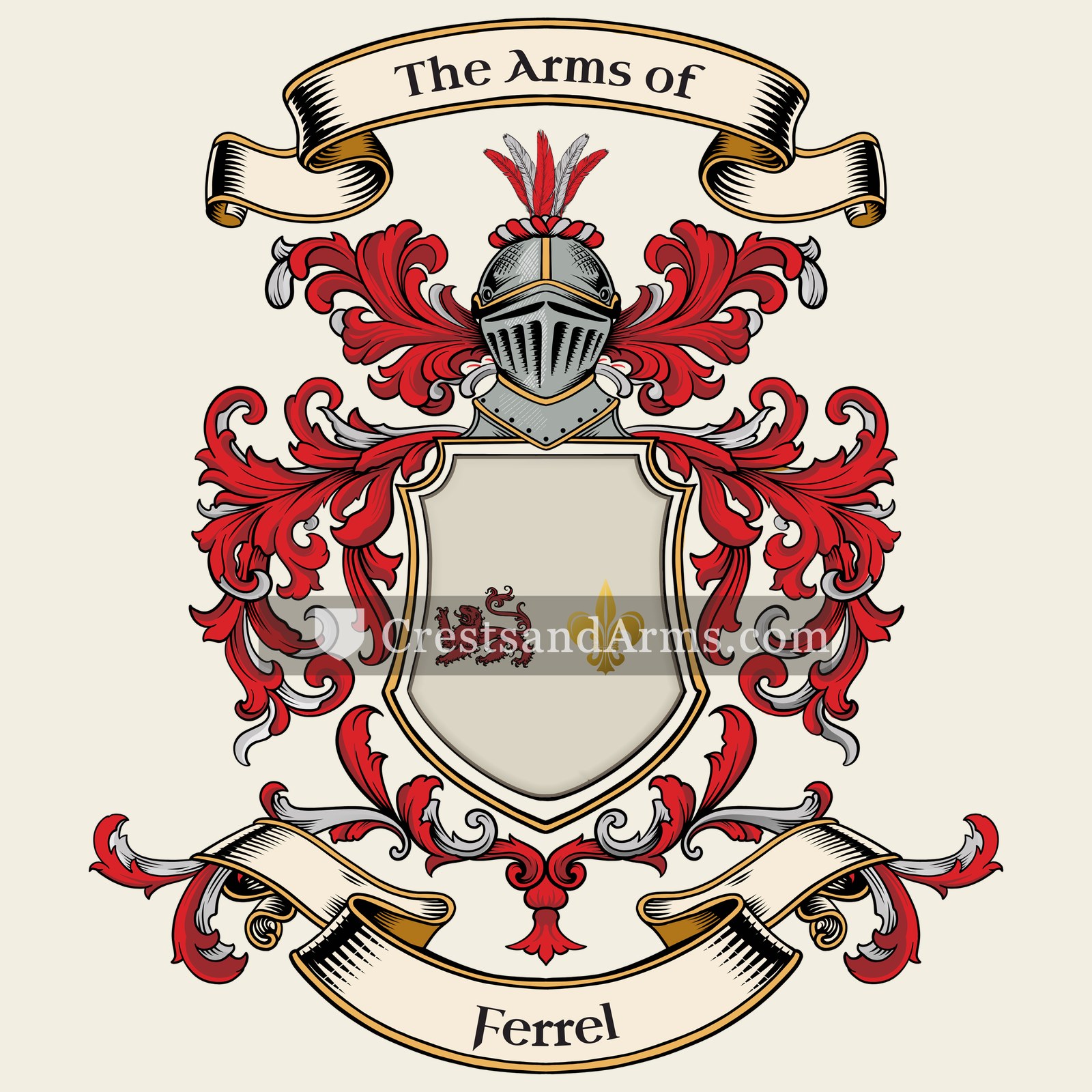 The Ferrel coat of arms, drawn from the recorded blazon