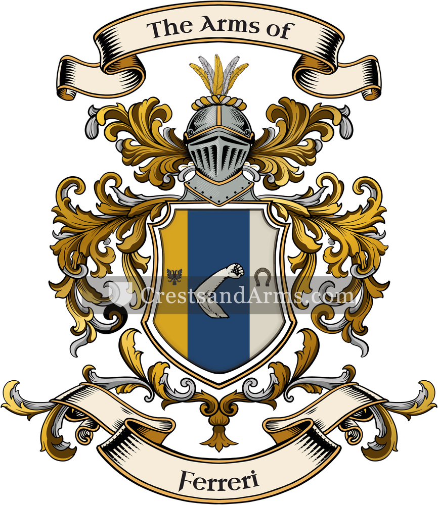 The Ferreri coat of arms, drawn from the recorded blazon