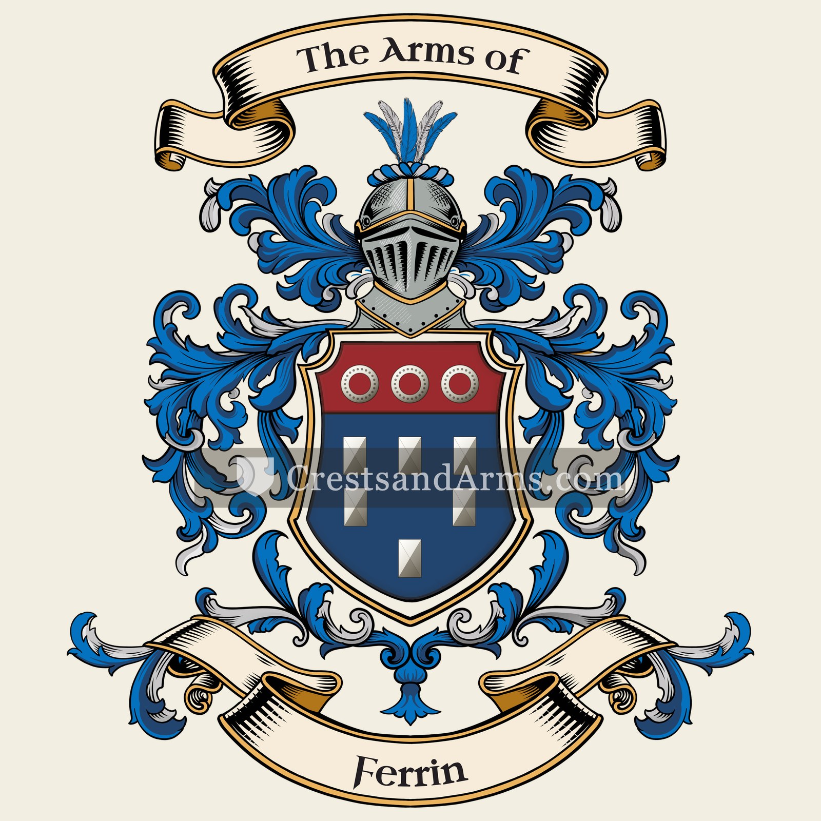 The Ferrin coat of arms, drawn from the recorded blazon