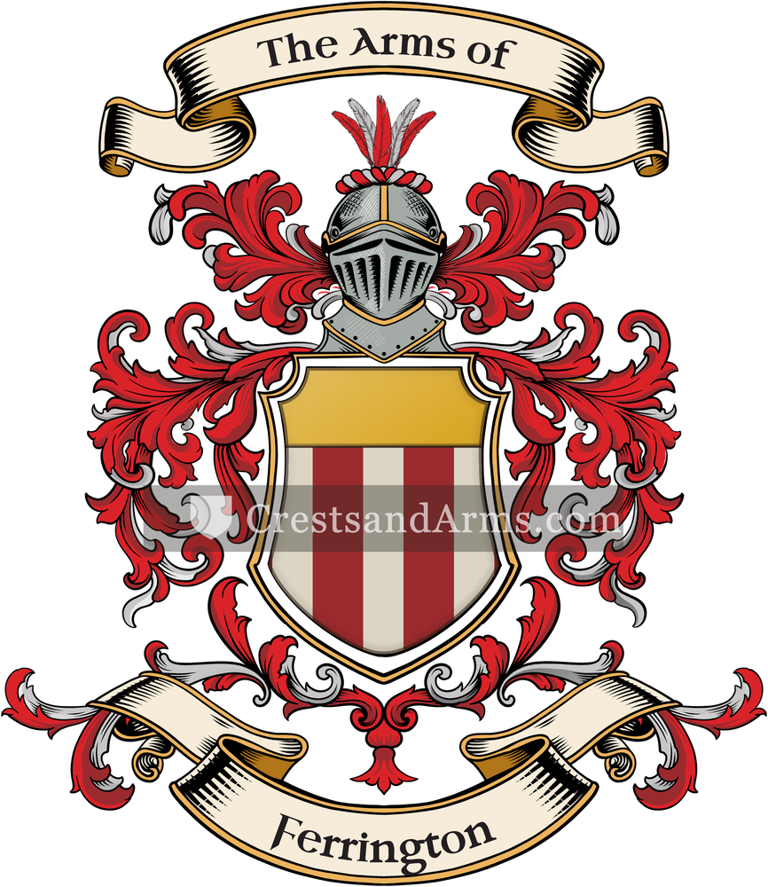 The Ferrington coat of arms, drawn from the recorded blazon