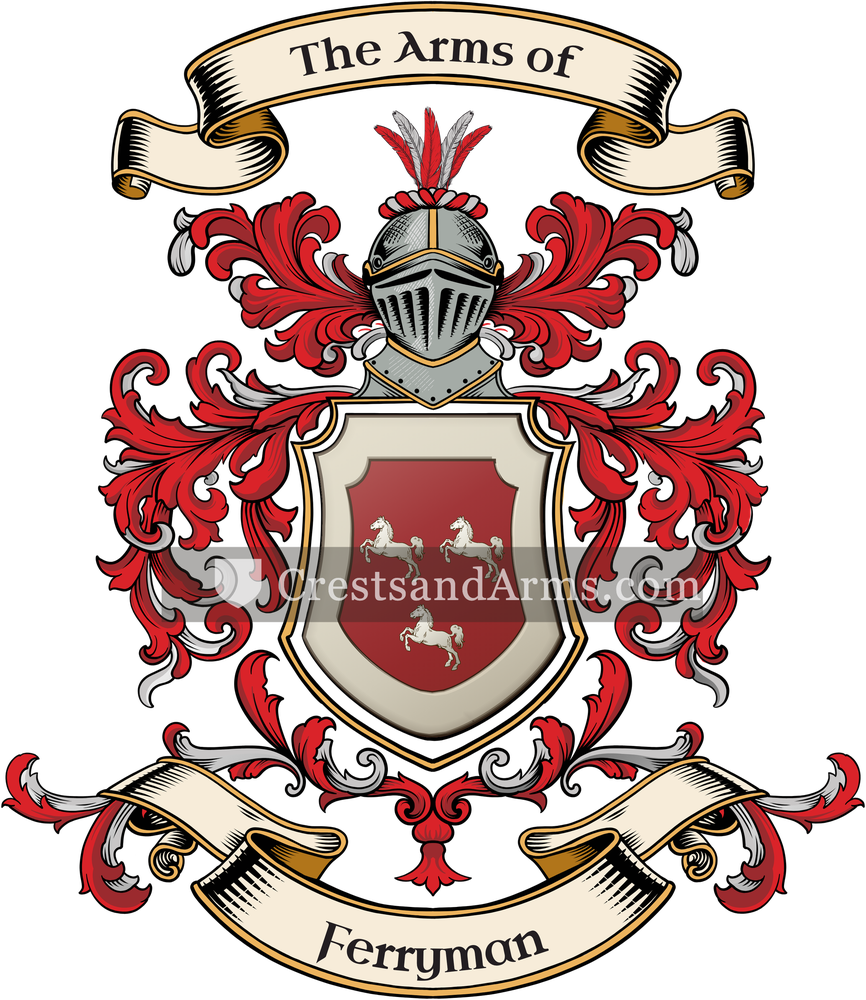 The Ferryman coat of arms, drawn from the recorded blazon