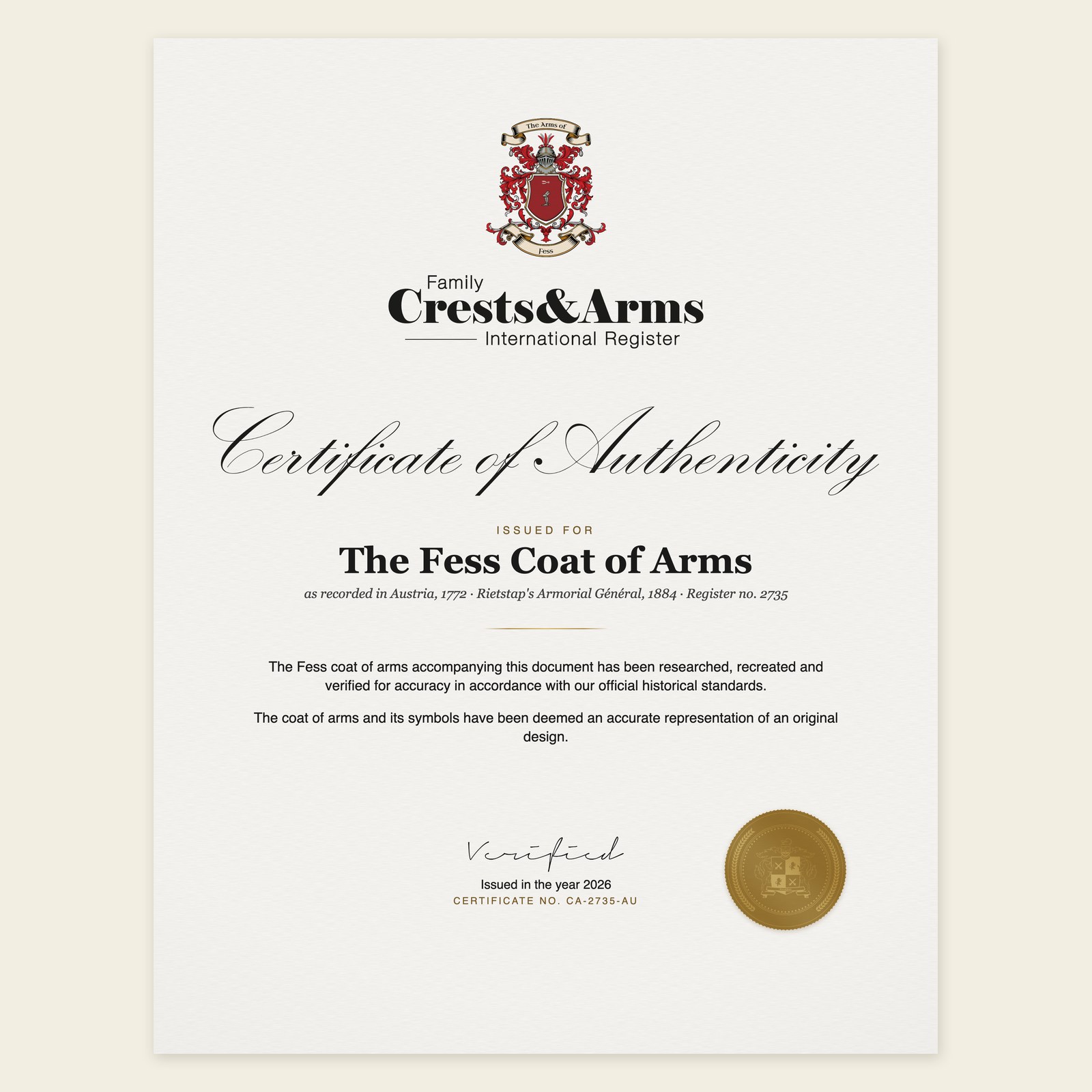 Certificate of authenticity