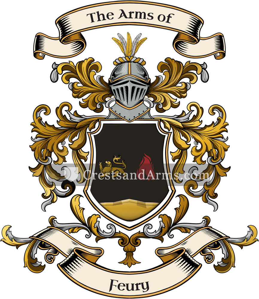The Feury coat of arms, drawn from the recorded blazon