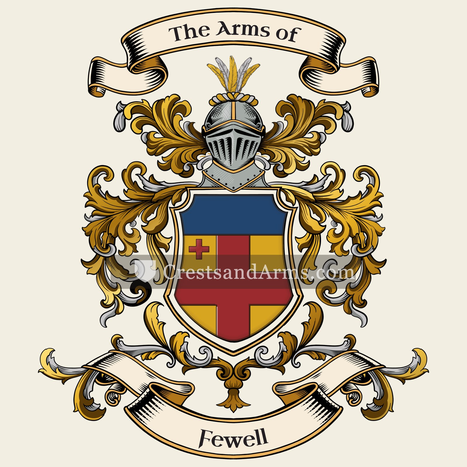 The Fewell coat of arms, drawn from the recorded blazon