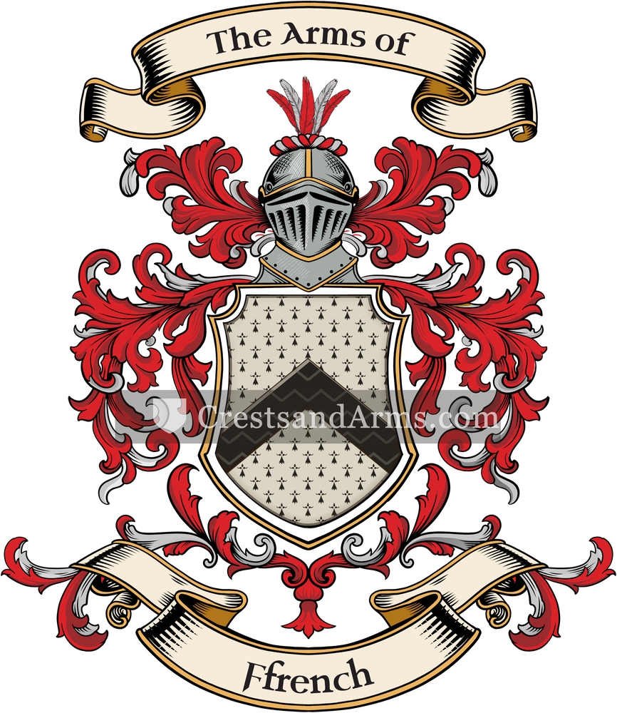 The Ffrench coat of arms, drawn from the recorded blazon