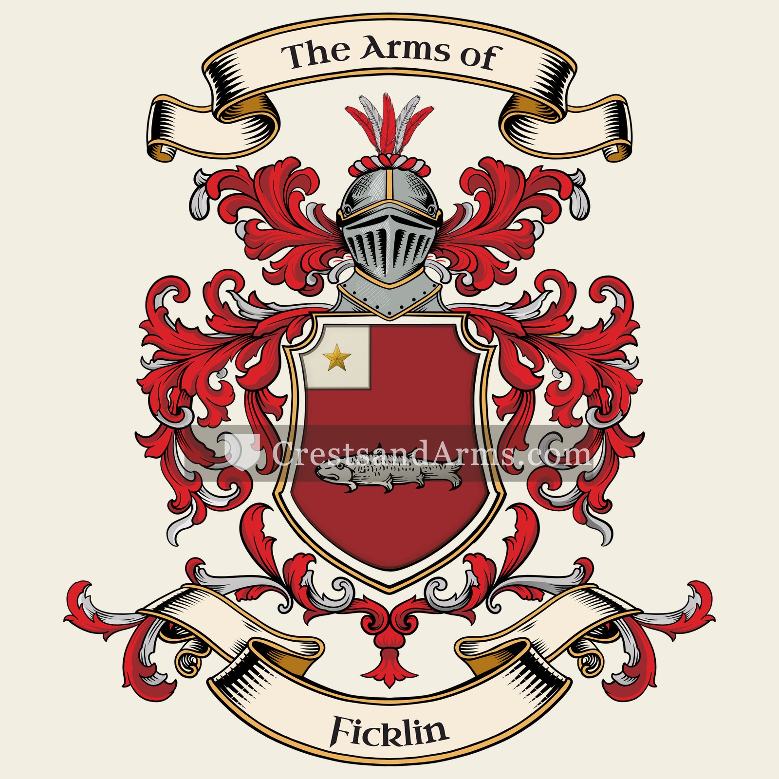 The Ficklin coat of arms, drawn from the recorded blazon