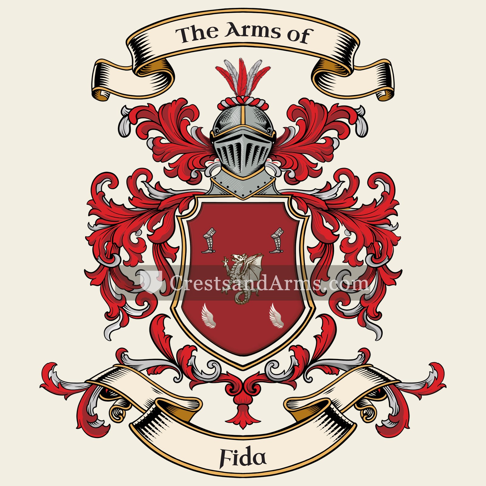 The Fida coat of arms, drawn from the recorded blazon