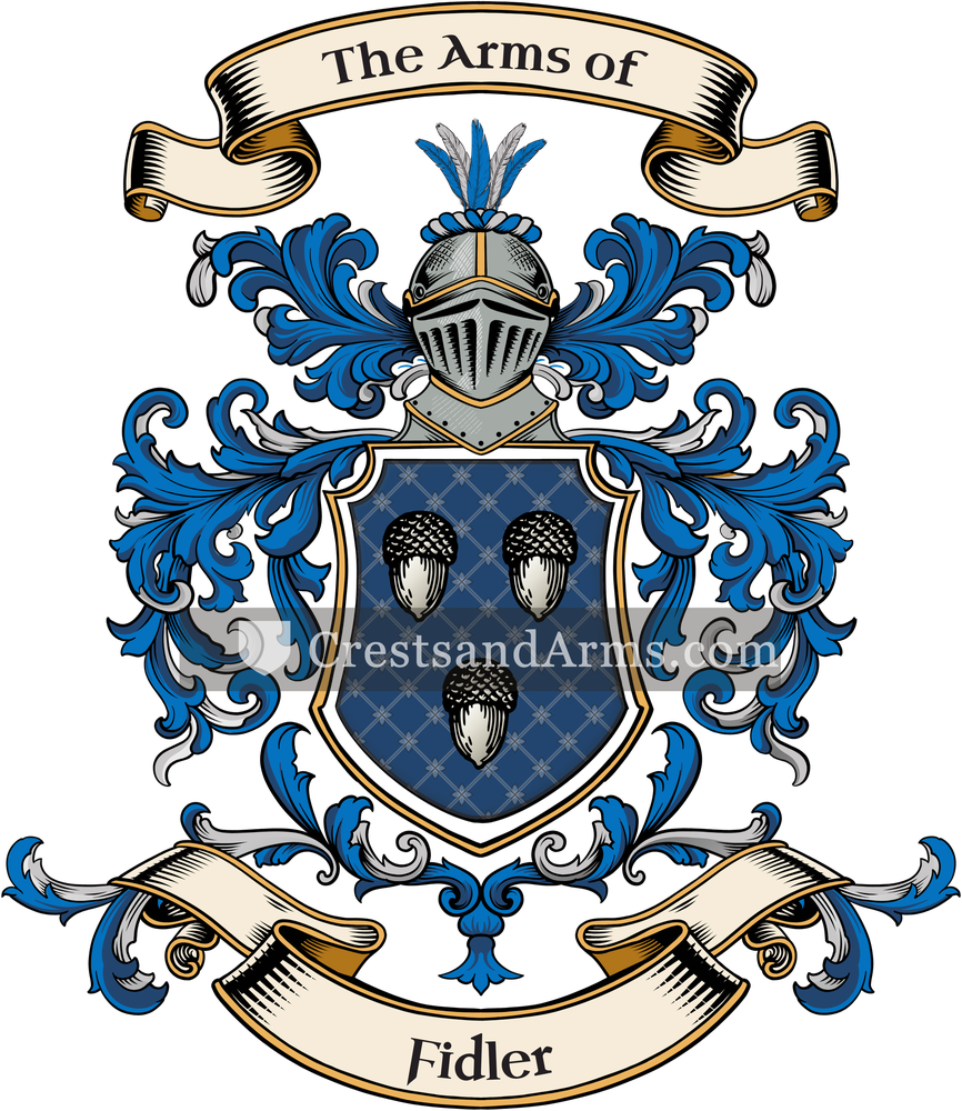 The Fidler coat of arms, drawn from the recorded blazon