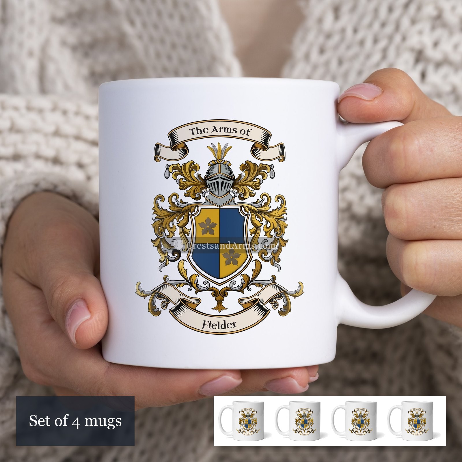 The Fielder arms on the set of 4 mugs