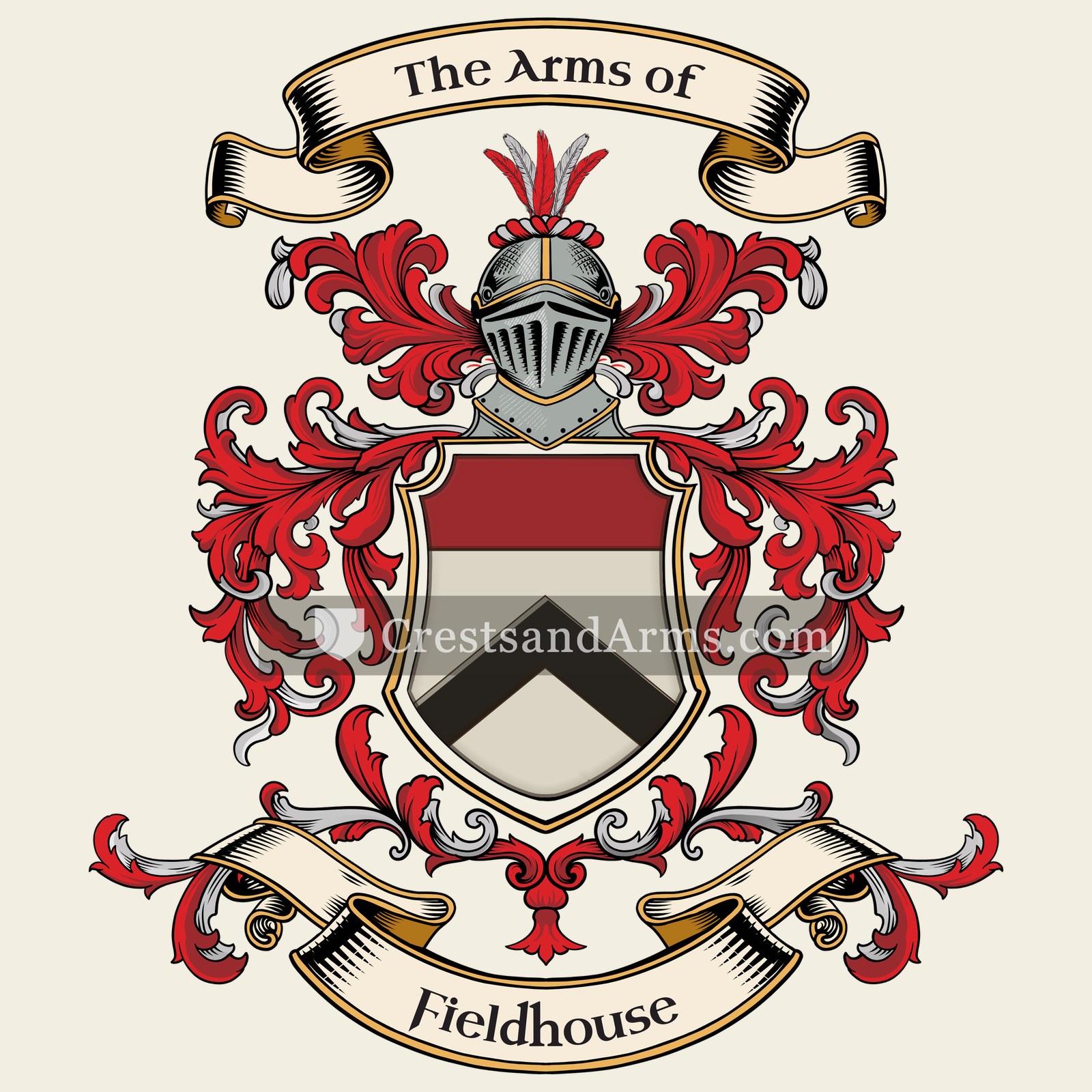 The Fieldhouse coat of arms, drawn from the recorded blazon