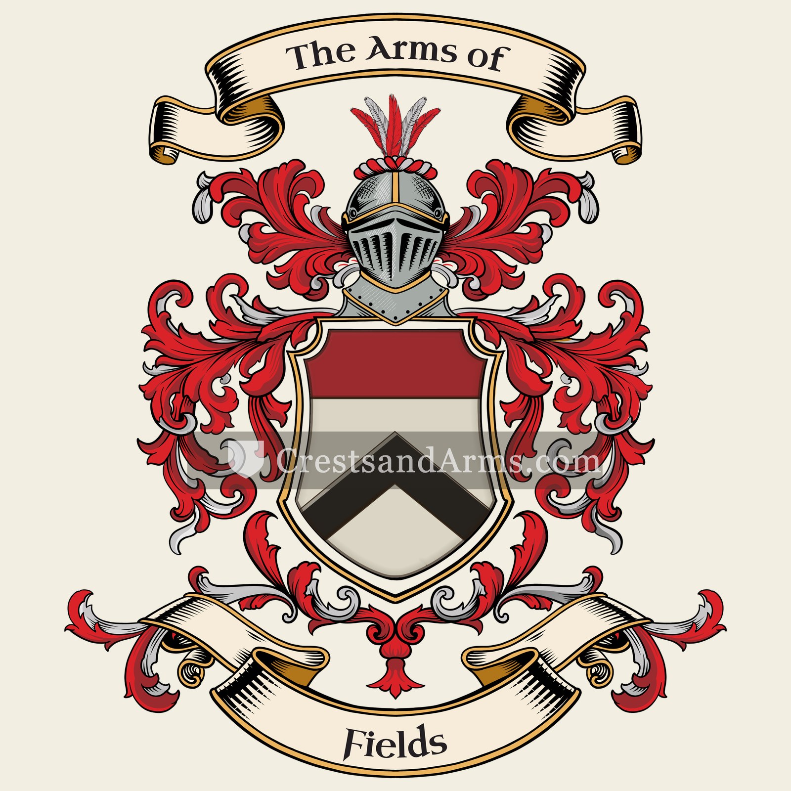 The Fields coat of arms, drawn from the recorded blazon
