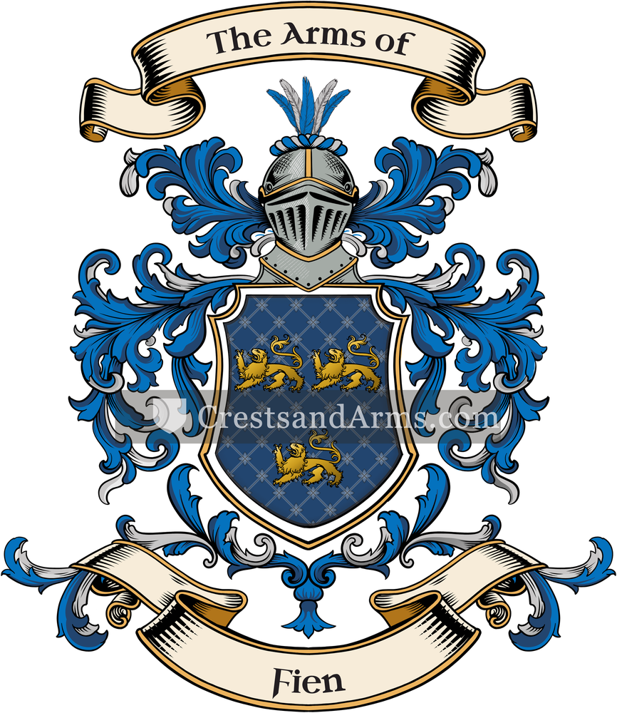 The Fien coat of arms, drawn from the recorded blazon