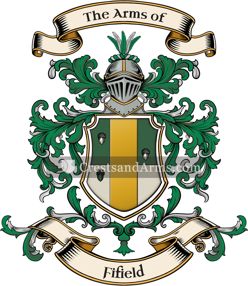 The Fifield coat of arms, drawn from the recorded blazon