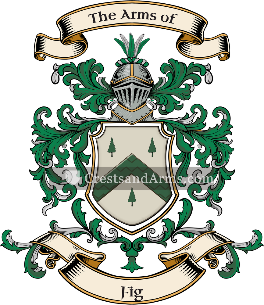 The Fig coat of arms, drawn from the recorded blazon