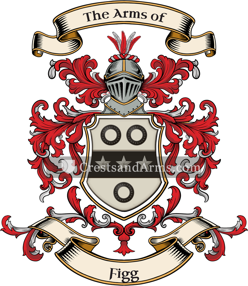 The Figg coat of arms, drawn from the recorded blazon