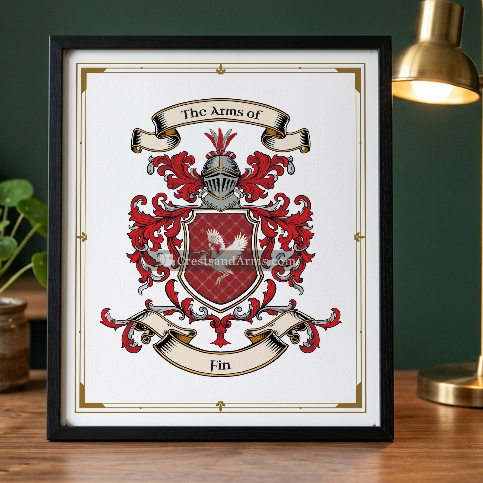 The Fin arms on the framed, black wood