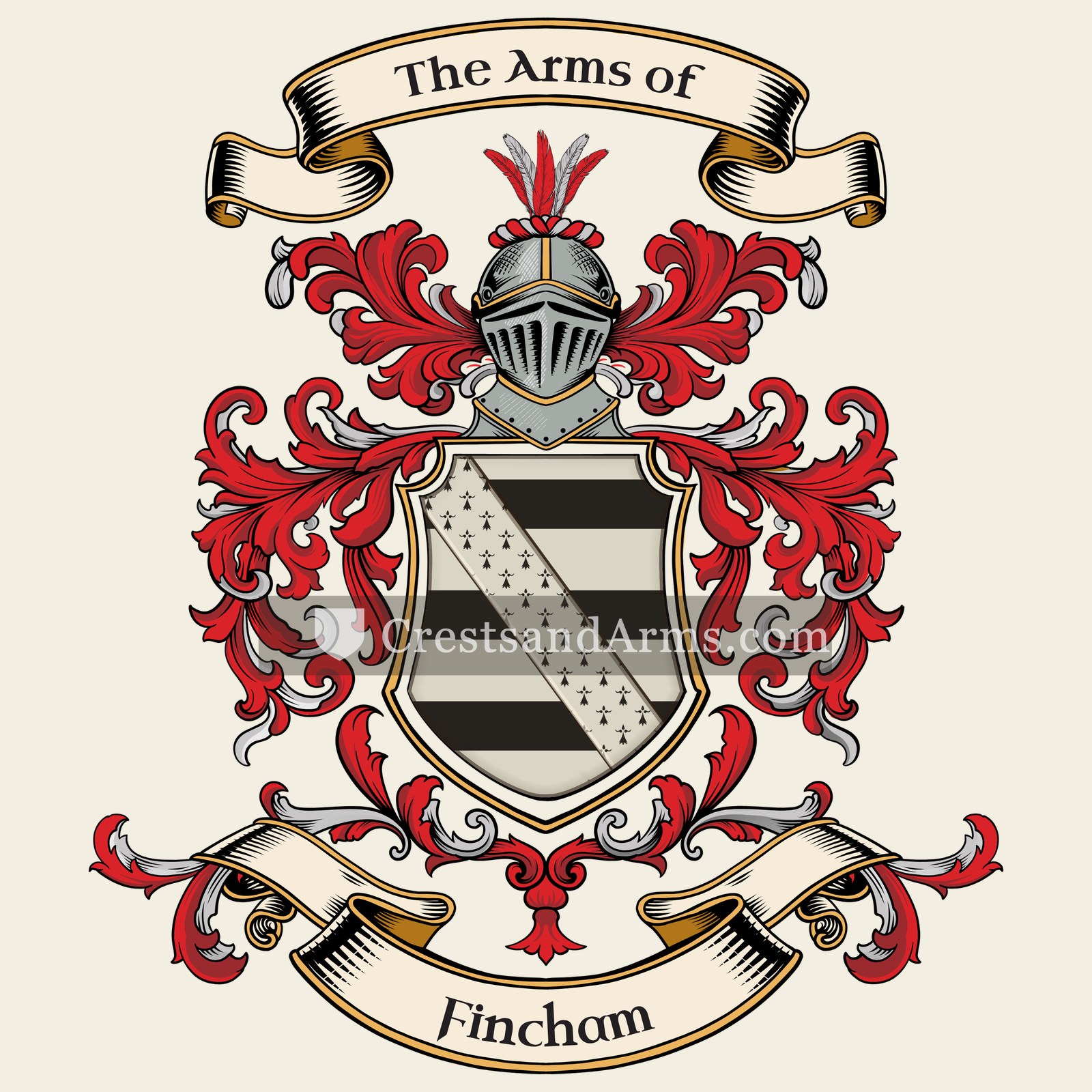 The Fincham coat of arms, drawn from the recorded blazon