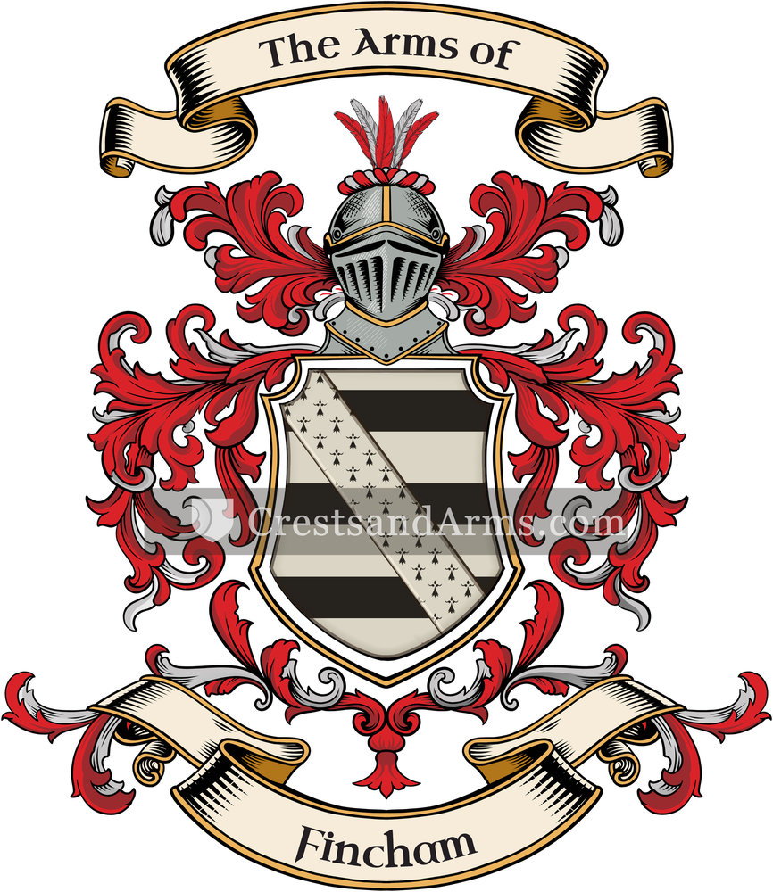 The Fincham coat of arms, drawn from the recorded blazon