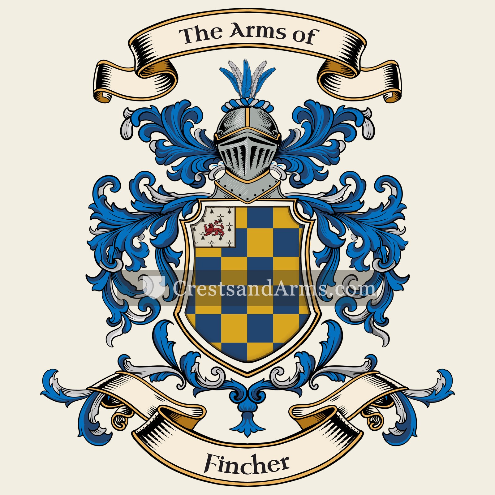 The Fincher coat of arms, drawn from the recorded blazon