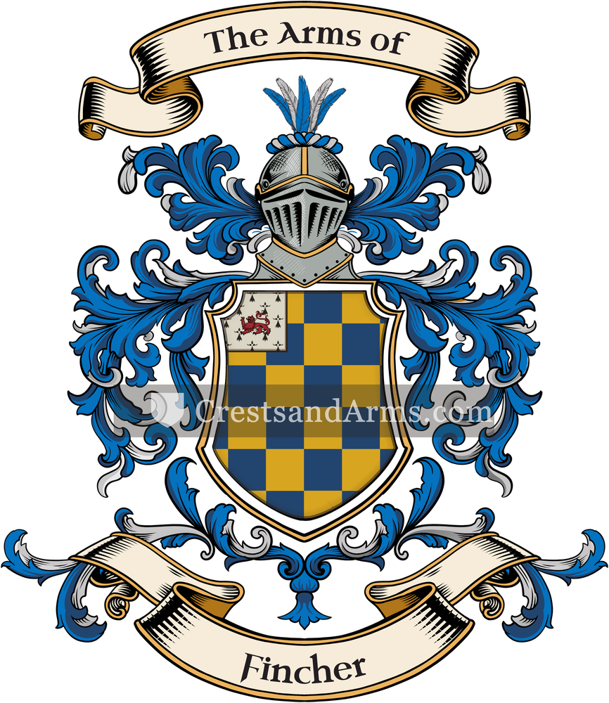 The Fincher coat of arms, drawn from the recorded blazon