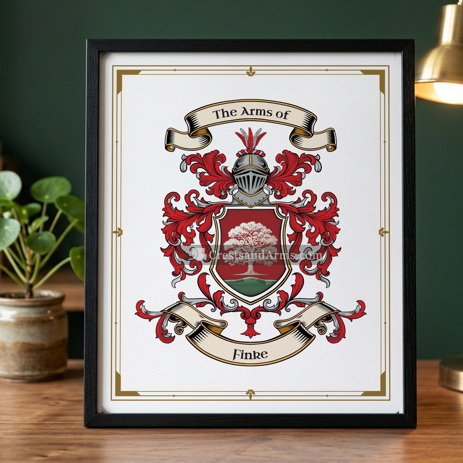 The Finke arms on the framed, black wood