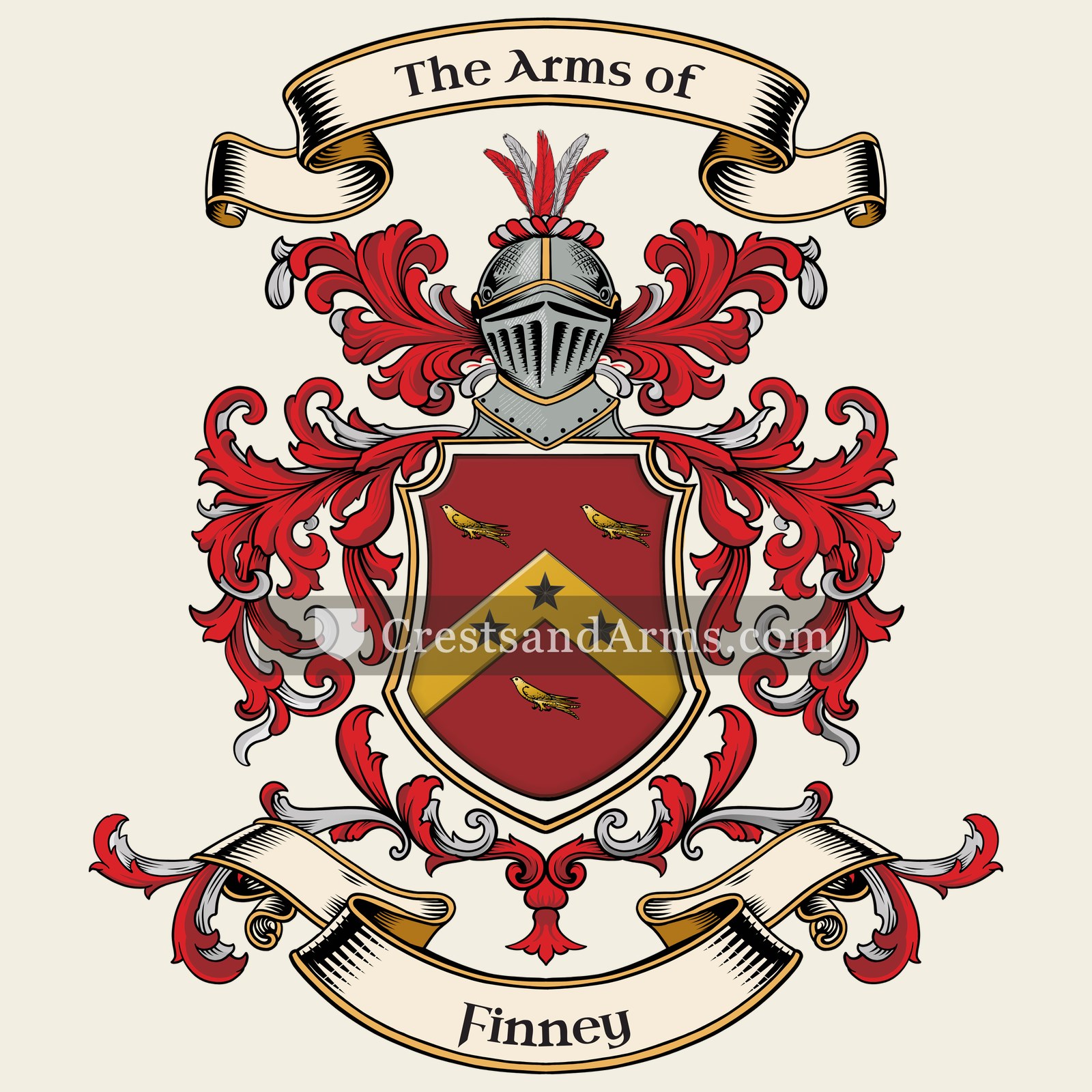 The Finney coat of arms, drawn from the recorded blazon