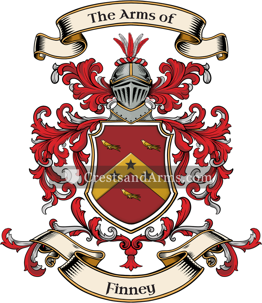 The Finney coat of arms, drawn from the recorded blazon