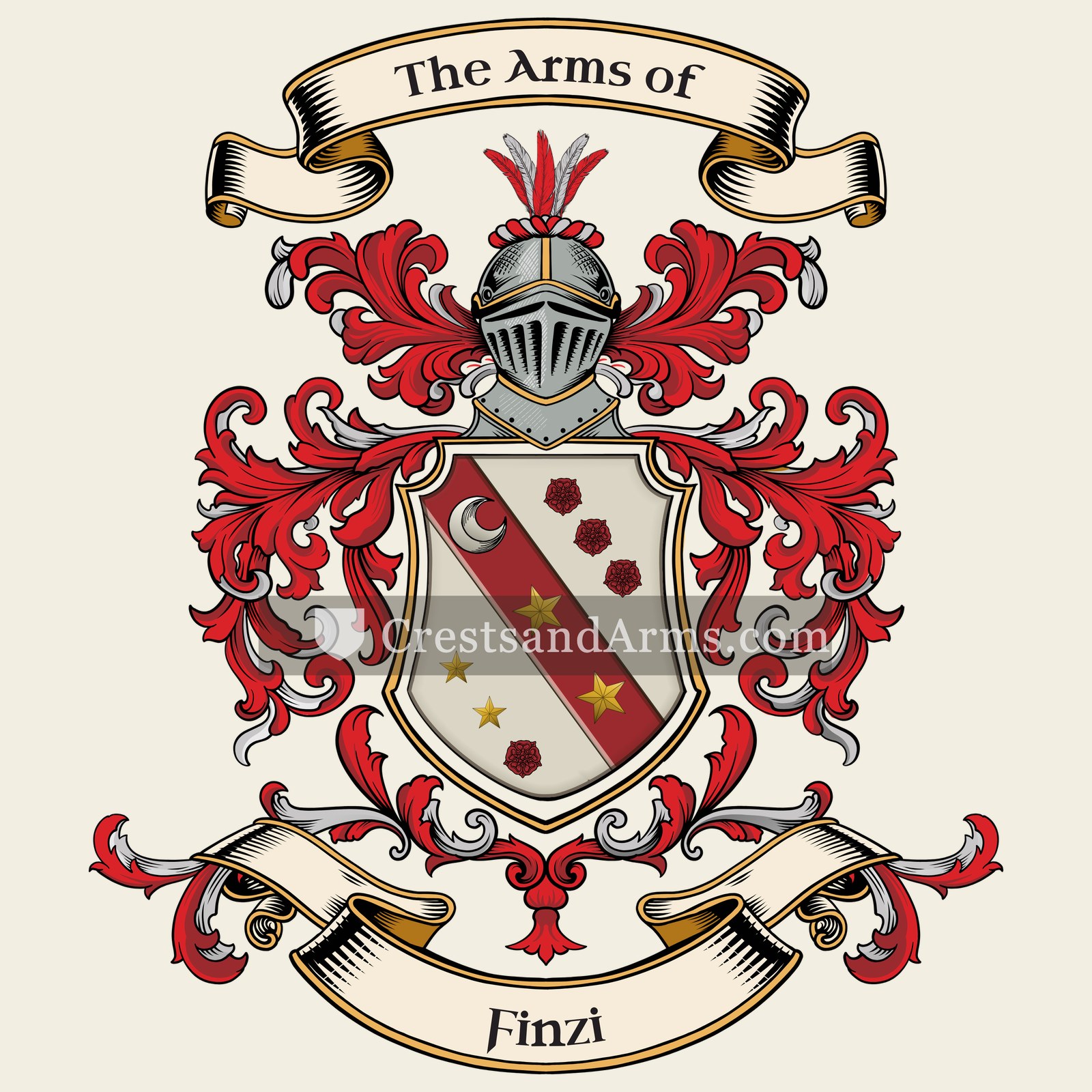 The Finzi coat of arms, drawn from the recorded blazon