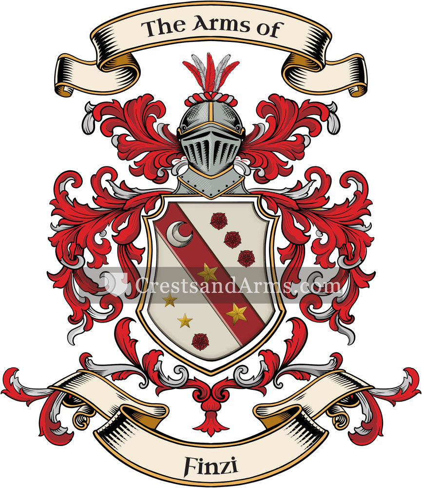 The Finzi coat of arms, drawn from the recorded blazon