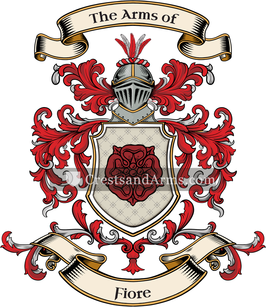 The Fiore coat of arms, drawn from the recorded blazon
