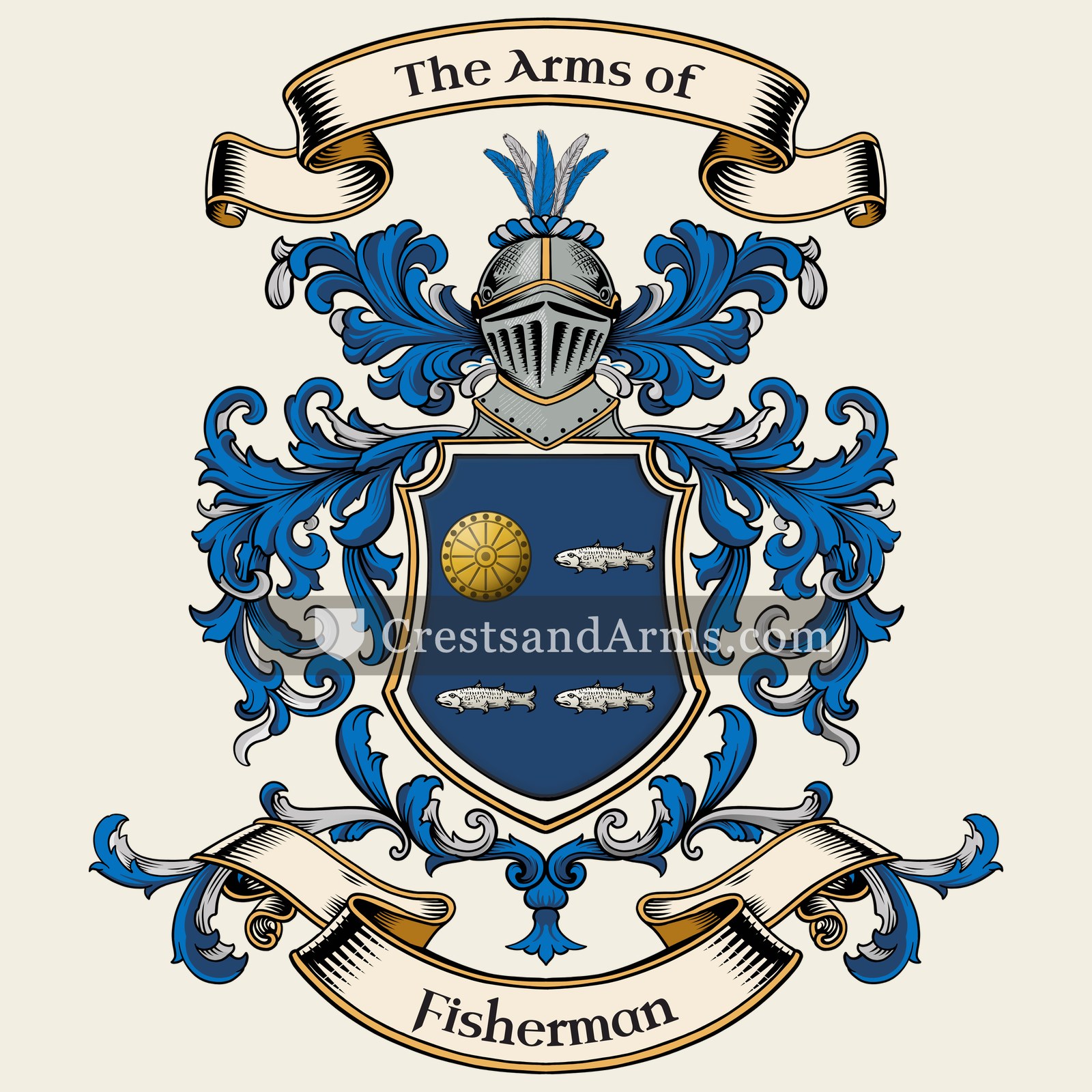 The Fisherman coat of arms, drawn from the recorded blazon