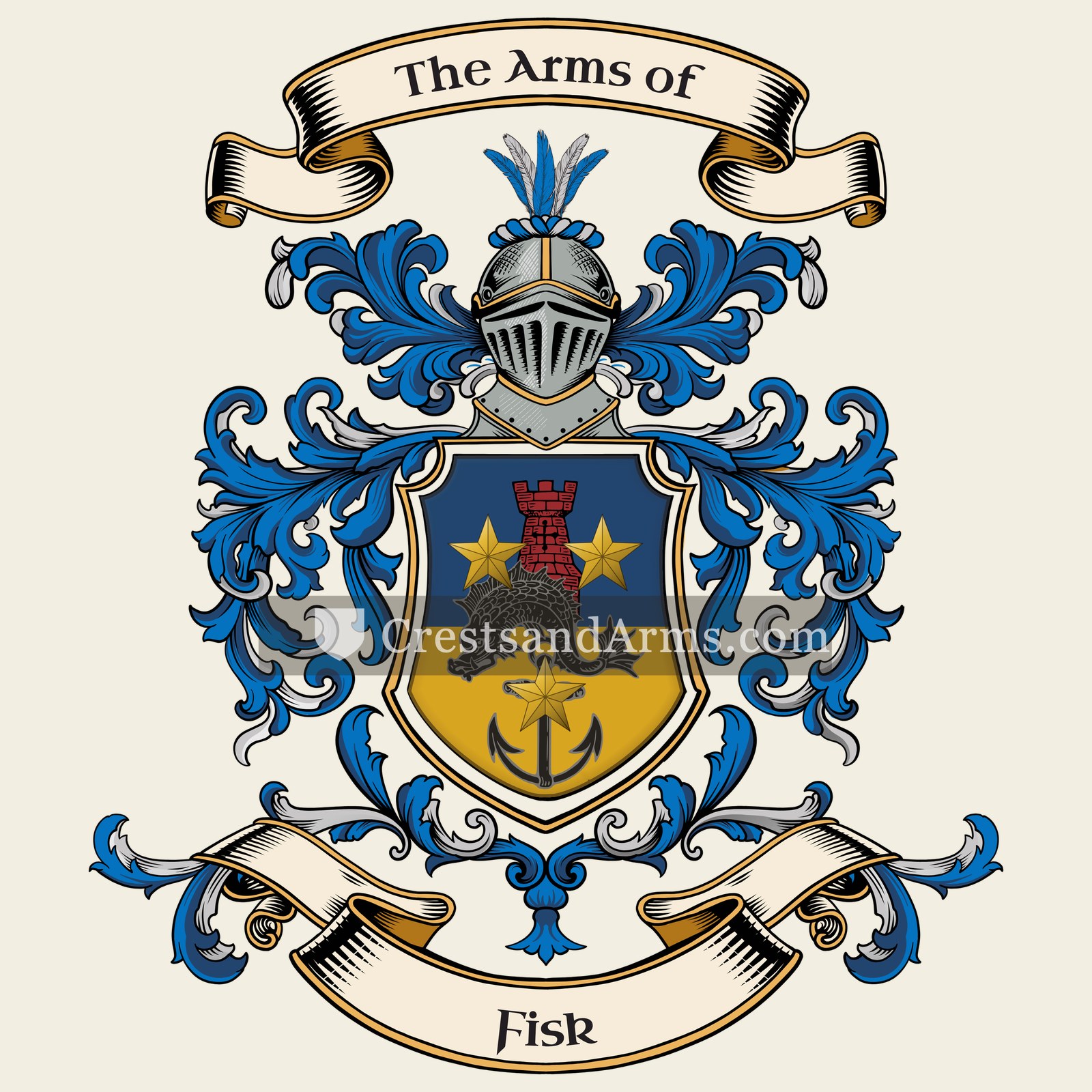 The Fisk coat of arms, drawn from the recorded blazon