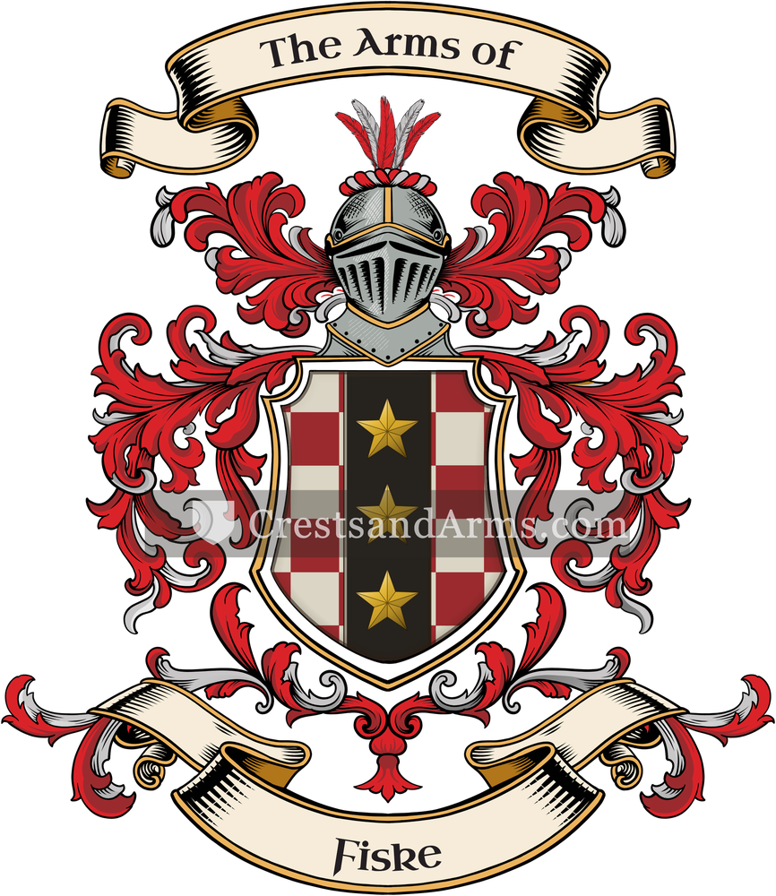 The Fiske coat of arms, drawn from the recorded blazon