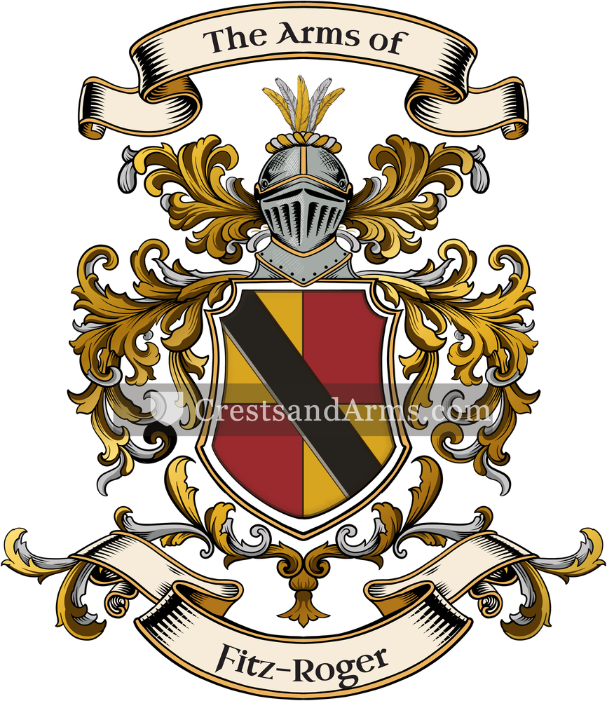 The Fitz-Roger coat of arms, drawn from the recorded blazon