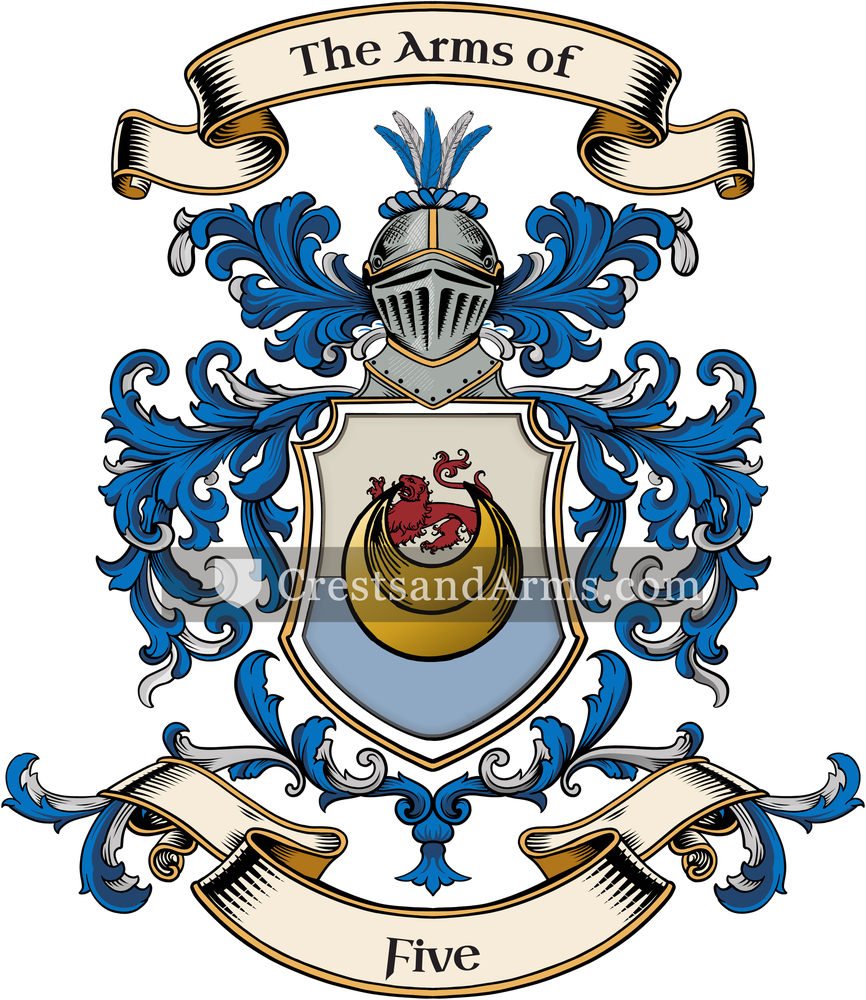 The Five coat of arms, drawn from the recorded blazon